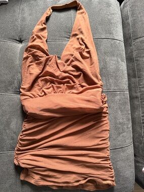 Lovely Day Backless Halter Dress in Rust